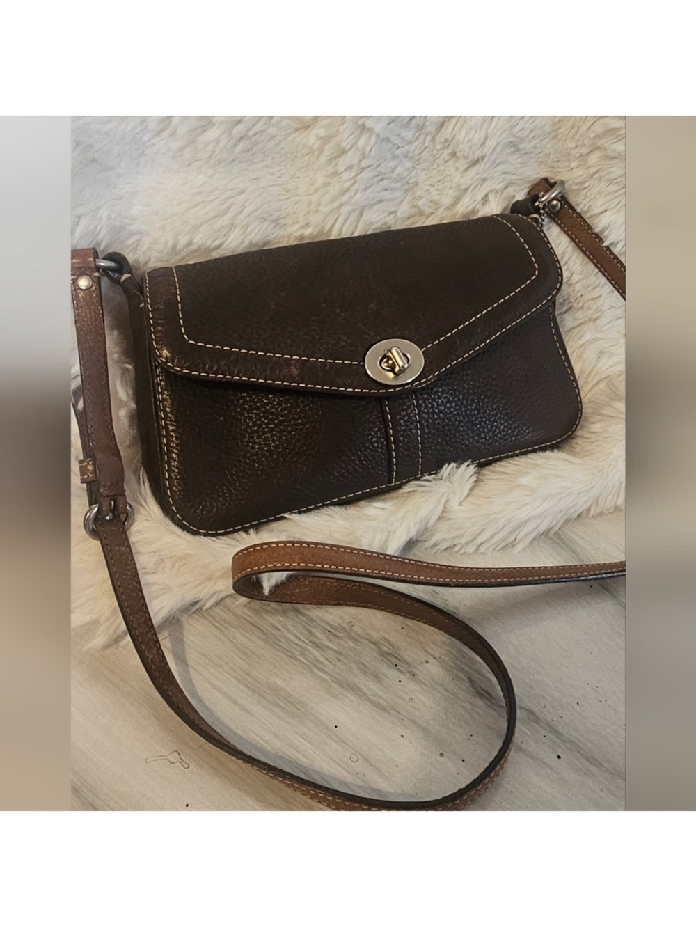 Coach Brown Leather Crossbody Bag with Tan Strap